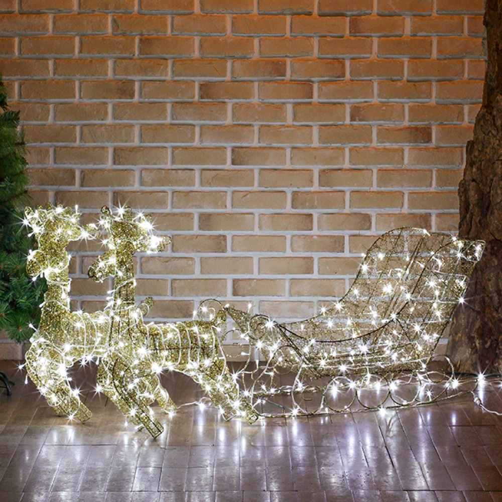 LED 설매끄는 사슴장식(골드) 크리스마스인테리어장식